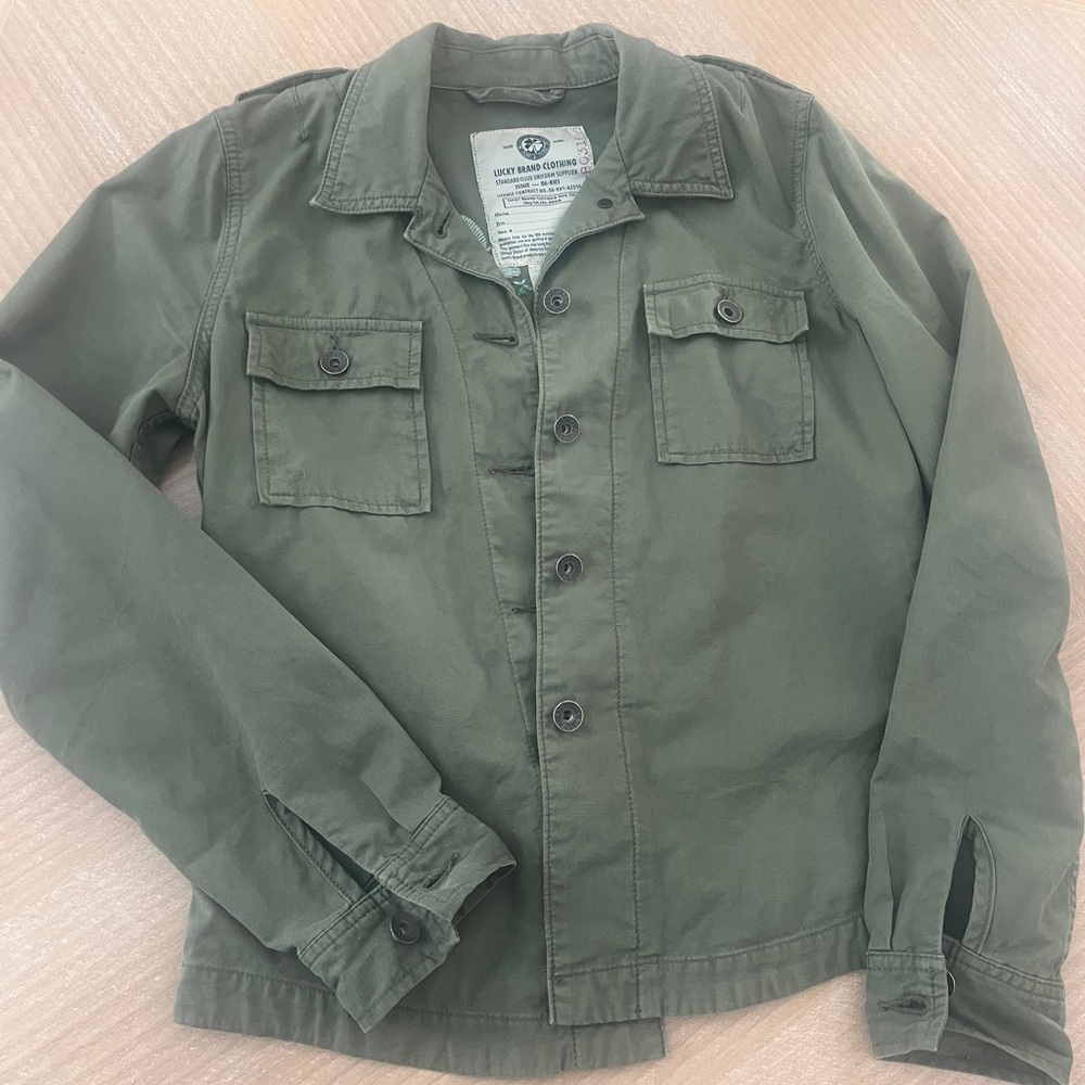 Lucky Brand Olive Green Jacket with Multicolor Floral Embroidery